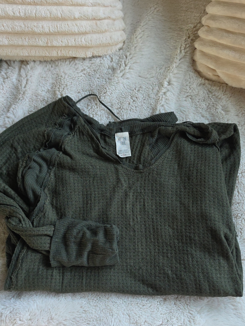 We The Free Olive Green Waffle Knit Long Sleeve Tee